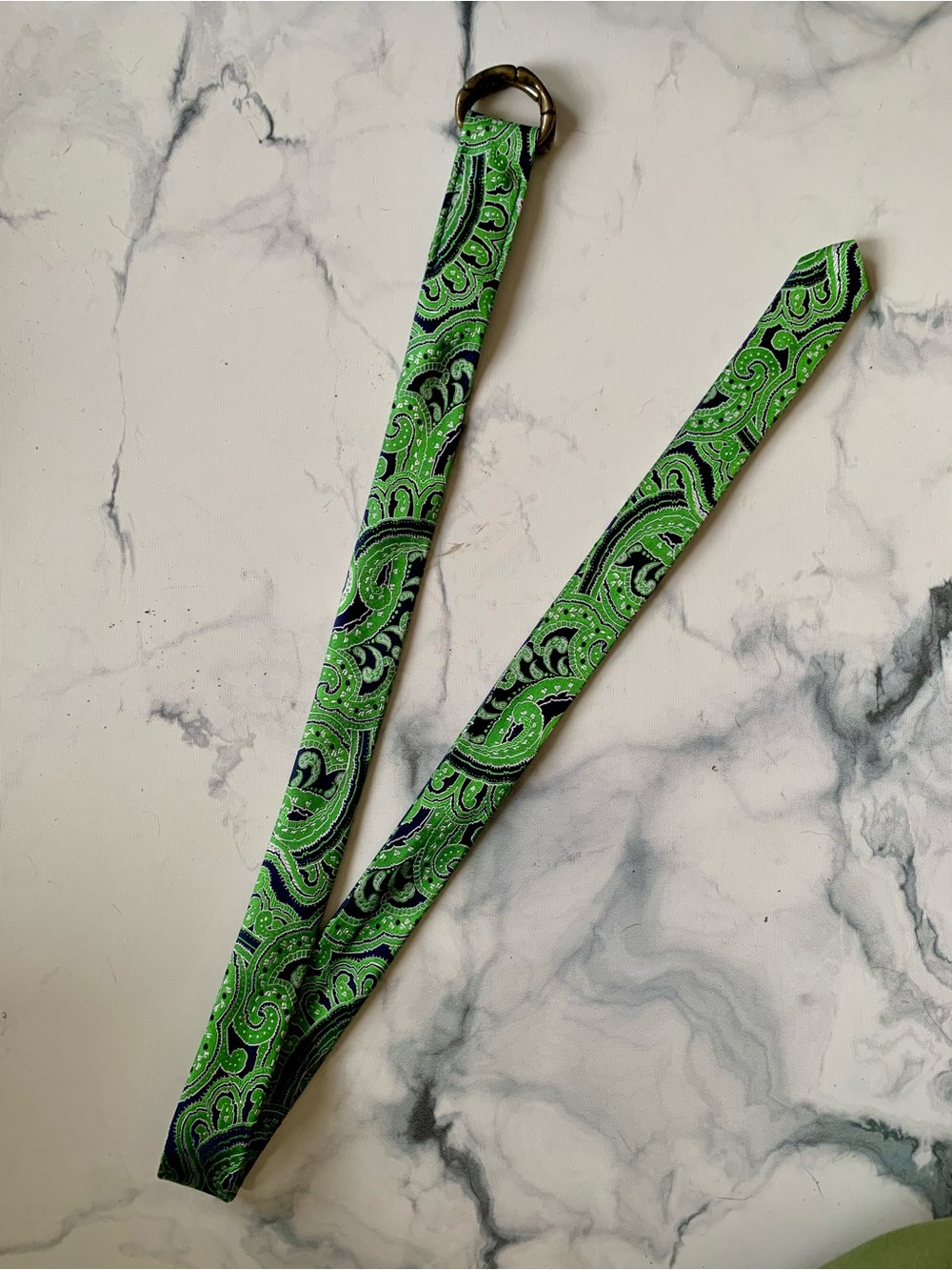 J. Crew Women’s Green and Navy Paisley Silk Belt with Antiqued D-Ring